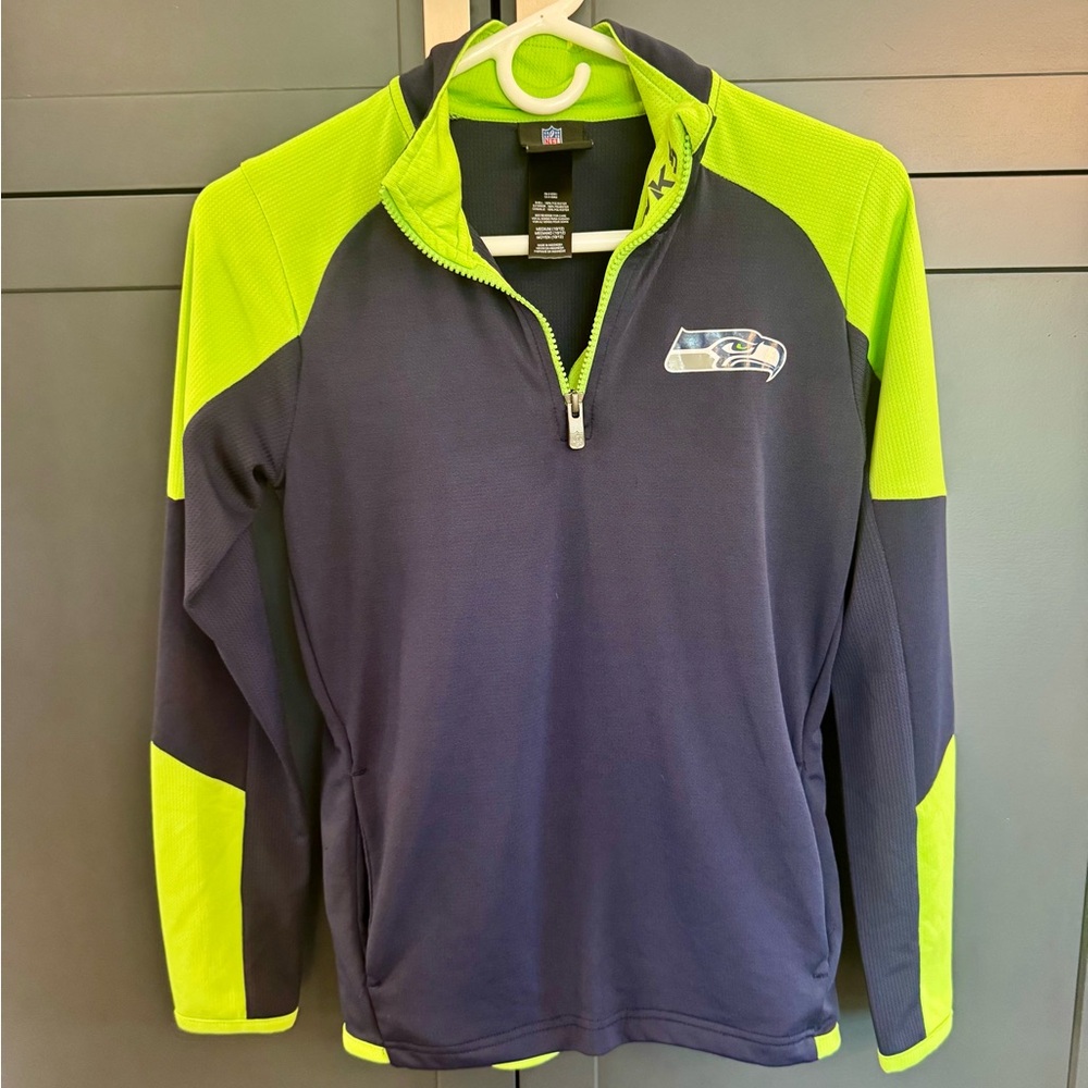 NFL Kids 3/4 Pullover - Navy and Neon Green Seahawks